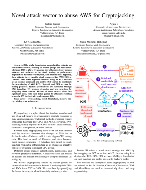 First page of 'Novel Attack Vector to Abuse AWS for Cryptojacking'
