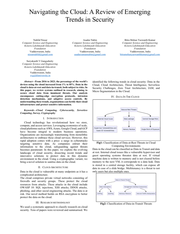 First page of 'Navigating the Cloud: A Review of Emerging Trends in Security'